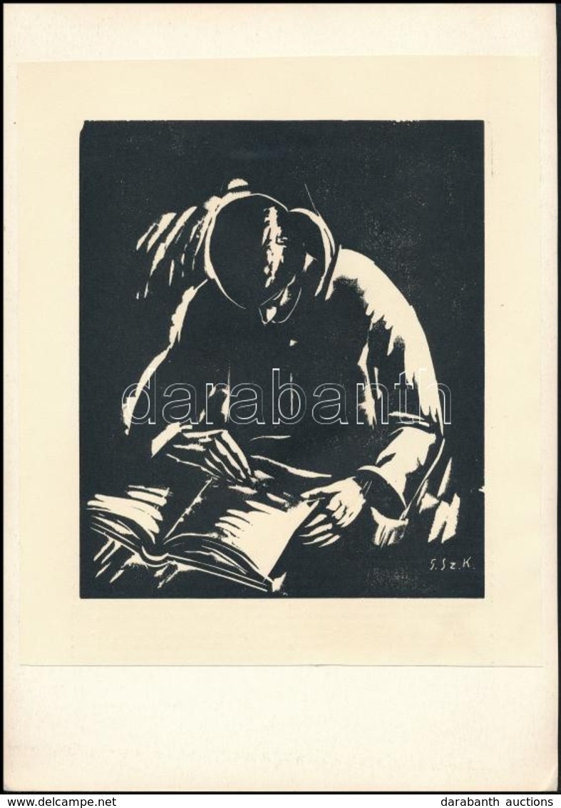 Gáborjáni Szabó Kálmán (1897-1955): Olvasó. Fametszet, Papír, Jelzett A Metszeten, Kartonra Ragasztva, 18×15 Cm - Other & Unclassified