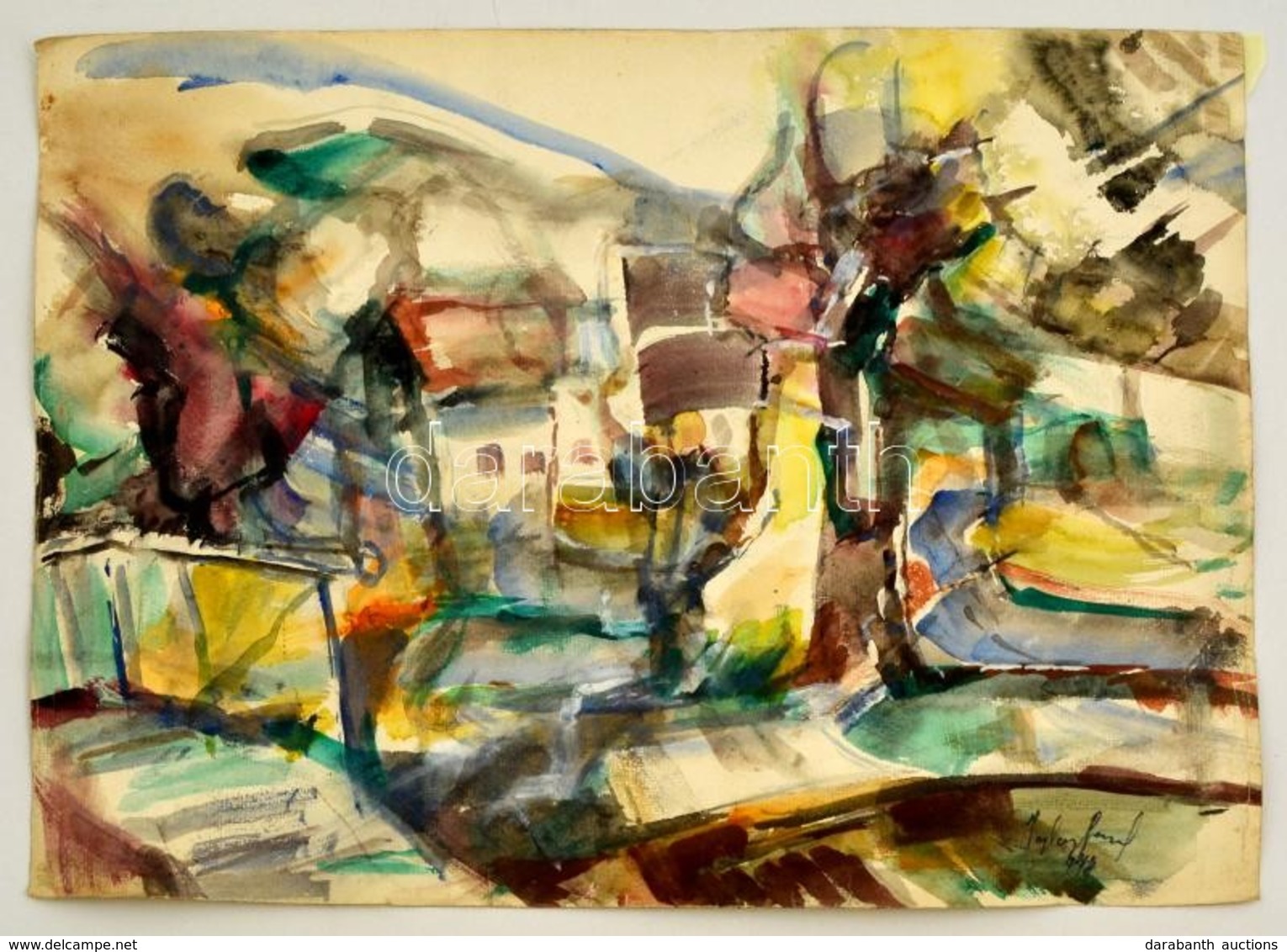Iglay József (1905-1980): Kanyargó Utcák, Akvarell, Papír, Jelzett, 37×50 Cm - Other & Unclassified