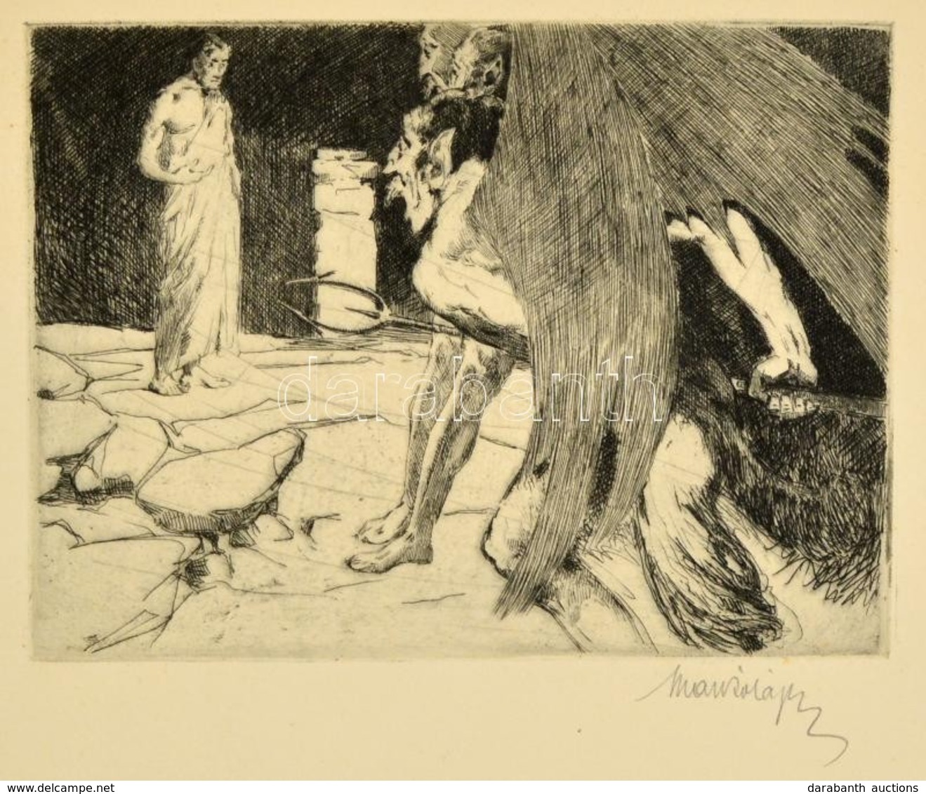 Markó Lajos (1882-?): Dante-illusztráció, Rézkarc, Papír, Jelzett, 20×15 Cm - Other & Unclassified