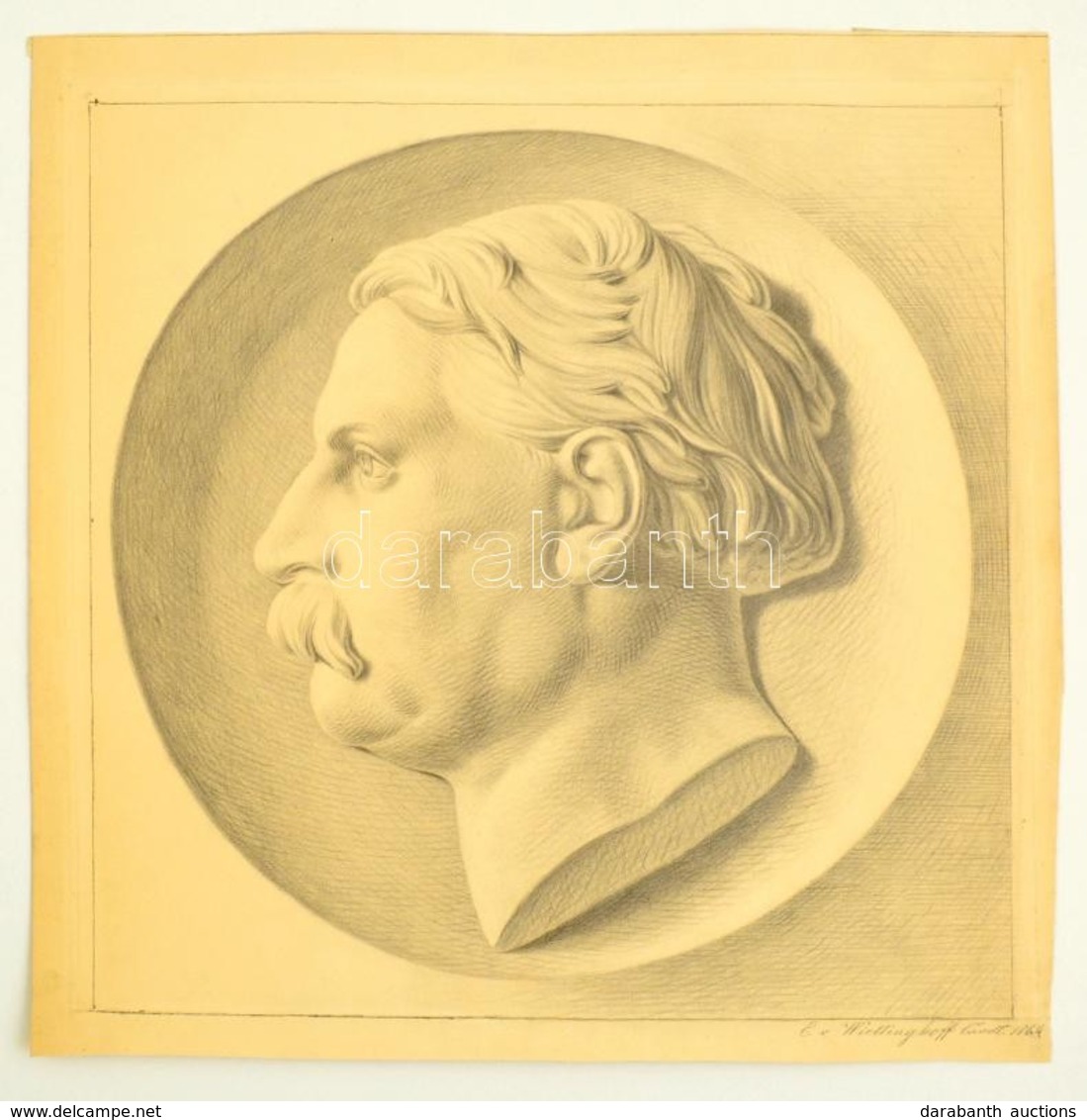 Wiettinghoff Evald (1826-1882): Relief Portré 1865. Ceruza, Papír, Jelzett, Paszpartuban, 35×35 Cm - Other & Unclassified