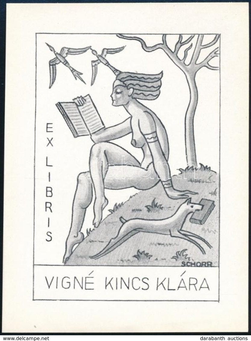 Schorr Tibor (?-?): Erotikus Art Deco Exlibris Vigné Kincs Klára. Klisé, Papír, Jelzett A Klisén, 9×6 Cm - Altri & Non Classificati
