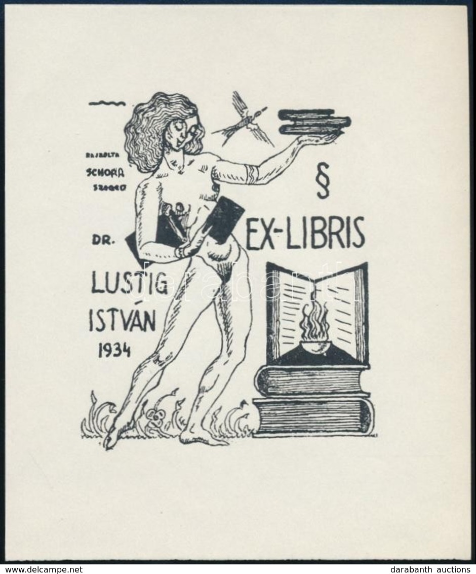 Schorr Tibor (?-?): Lustig István Erotikus, Jogi Témájú Ex Libris. Klisé, Papír, Jelzett A Klisén, 12x10 Cm - Altri & Non Classificati