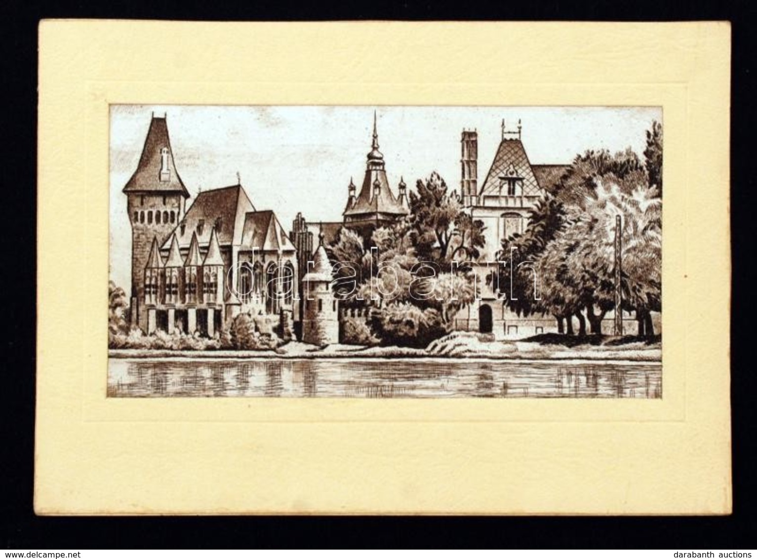 Rézkarc: Vízparti Kastély, Jelzés Nélkül, Paszpartuban, 7x12,5cm - Stampe & Incisioni