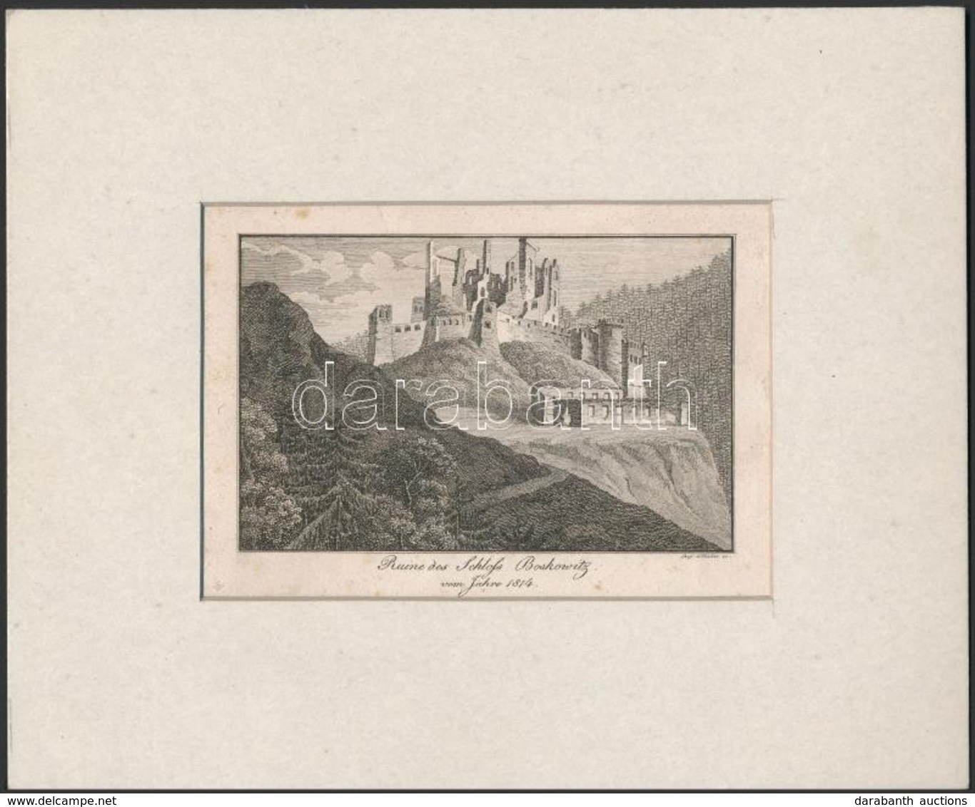 Cca 1860 Leopold Müller(1834-1882): Ruine Des Schloss Boskovitz Vom Jahre 1814, Metszet, Jelzett A Metszeten, Restaurált - Prints & Engravings