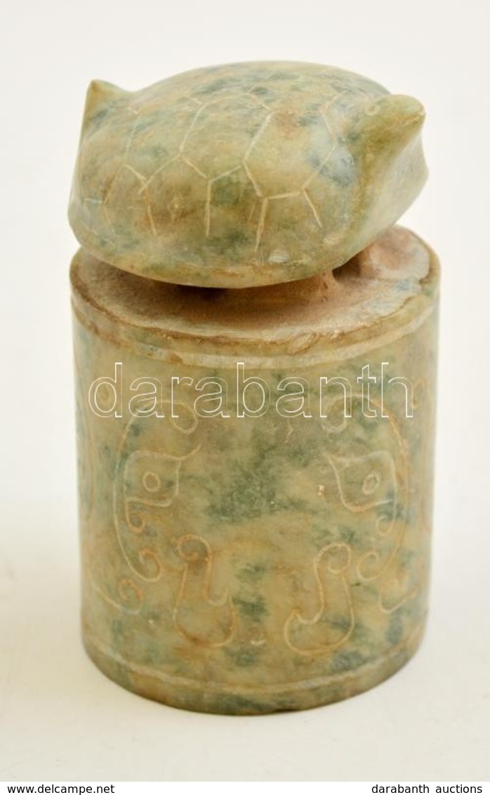 Kínai Pecsétnyomó, Faragott Kő, Teknős Figurával / Chinese Seal Maker With Turtle Figure, Carved Stone.  9,5  Cm - Other & Unclassified