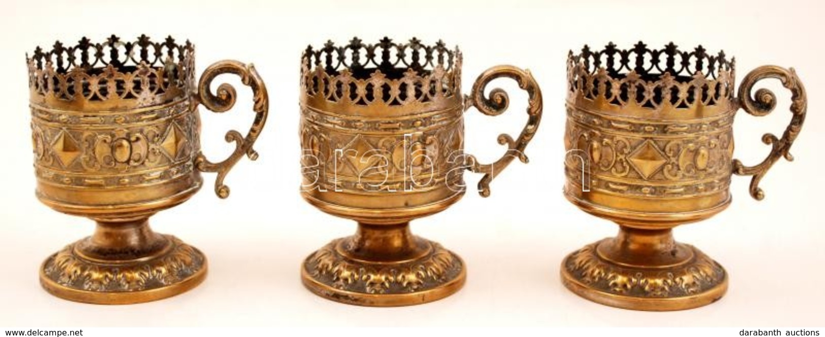 Cca 1900 3 Db Aranyozott Réz Teáspohár Fogó / Golded Copper Teaglass Holders - Sonstige & Ohne Zuordnung