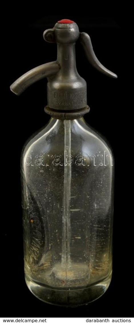 1940 Újpesti Vendéglősök Szikvízgyára R.T. Feliratú (0,5 L.) Szódásüveg Pótolt Fej Résszel, M: 25,5 Cm - Glass & Crystal