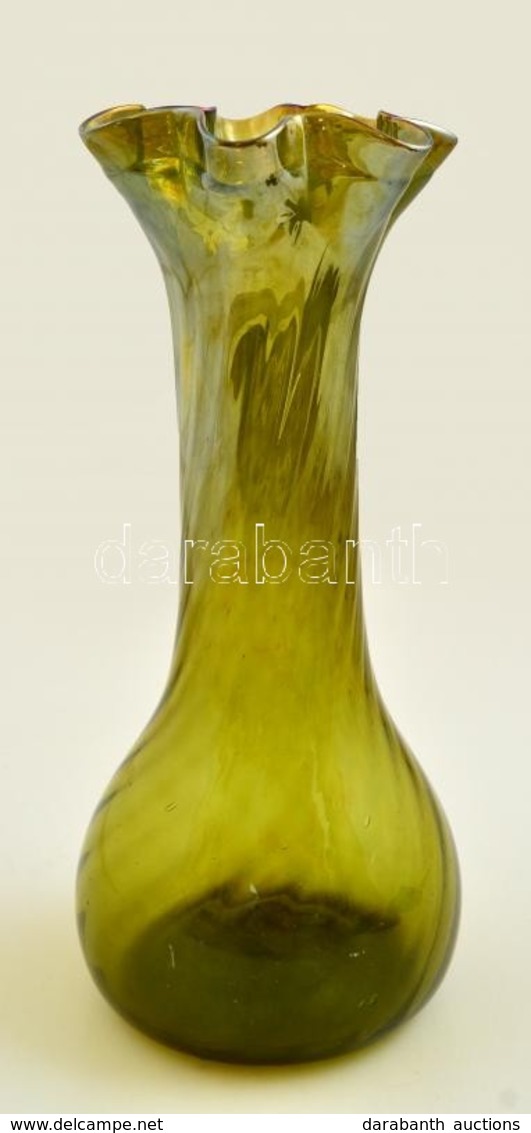 Irizáló Zöld üvegváza, Fújt üveg, Hibátlan, M: 31 Cm - Glass & Crystal