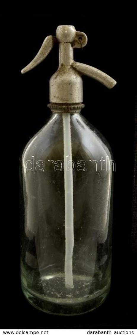 Régi Szódásüveg, Hiányos ón Betétes Fejjel M:31 Cm / Soda Bottle - Glass & Crystal