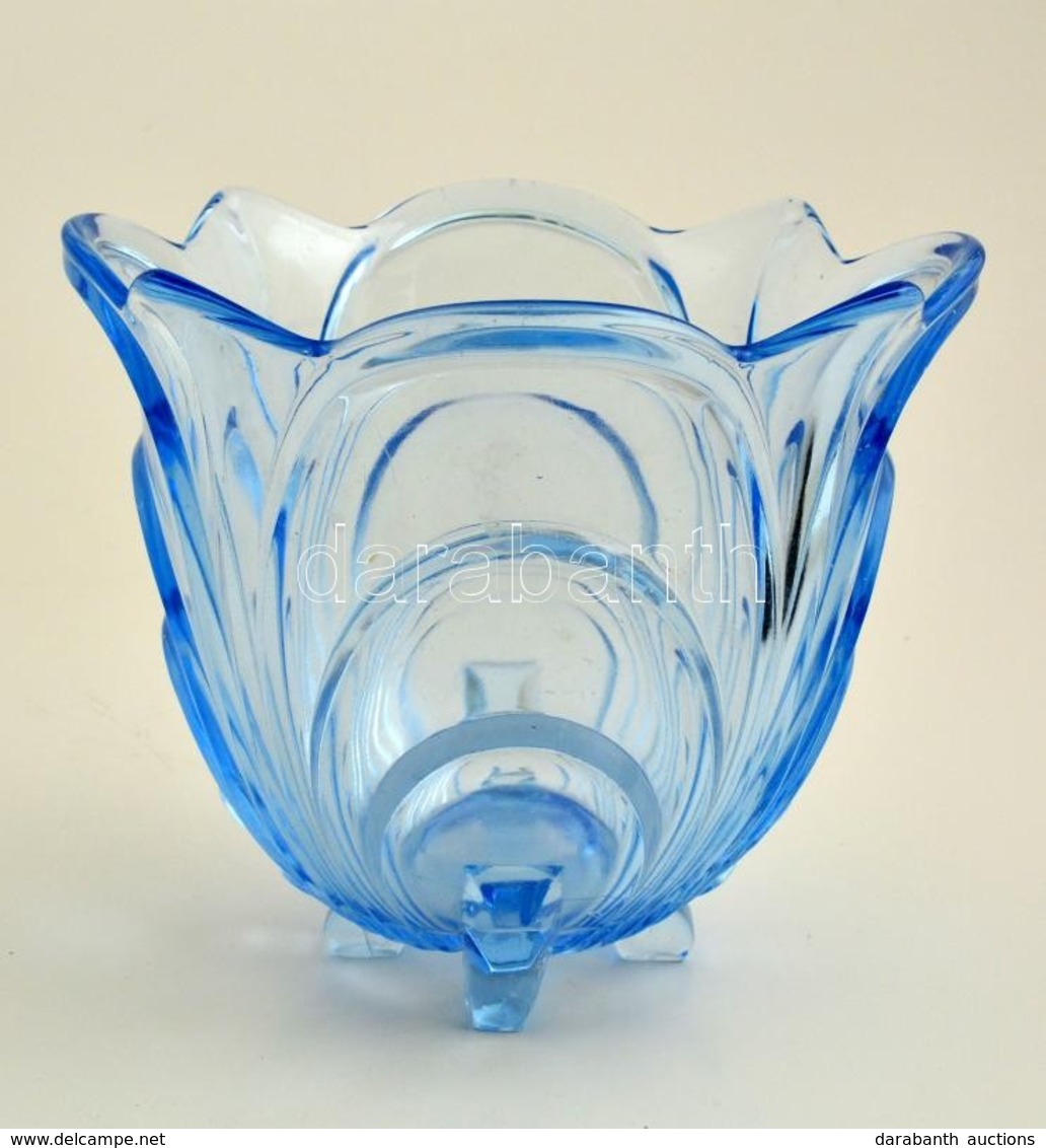 Kék üveg Kaspó, Alján Apró Csorbákkal, M: 17 Cm, D: 20 Cm - Verre & Cristal