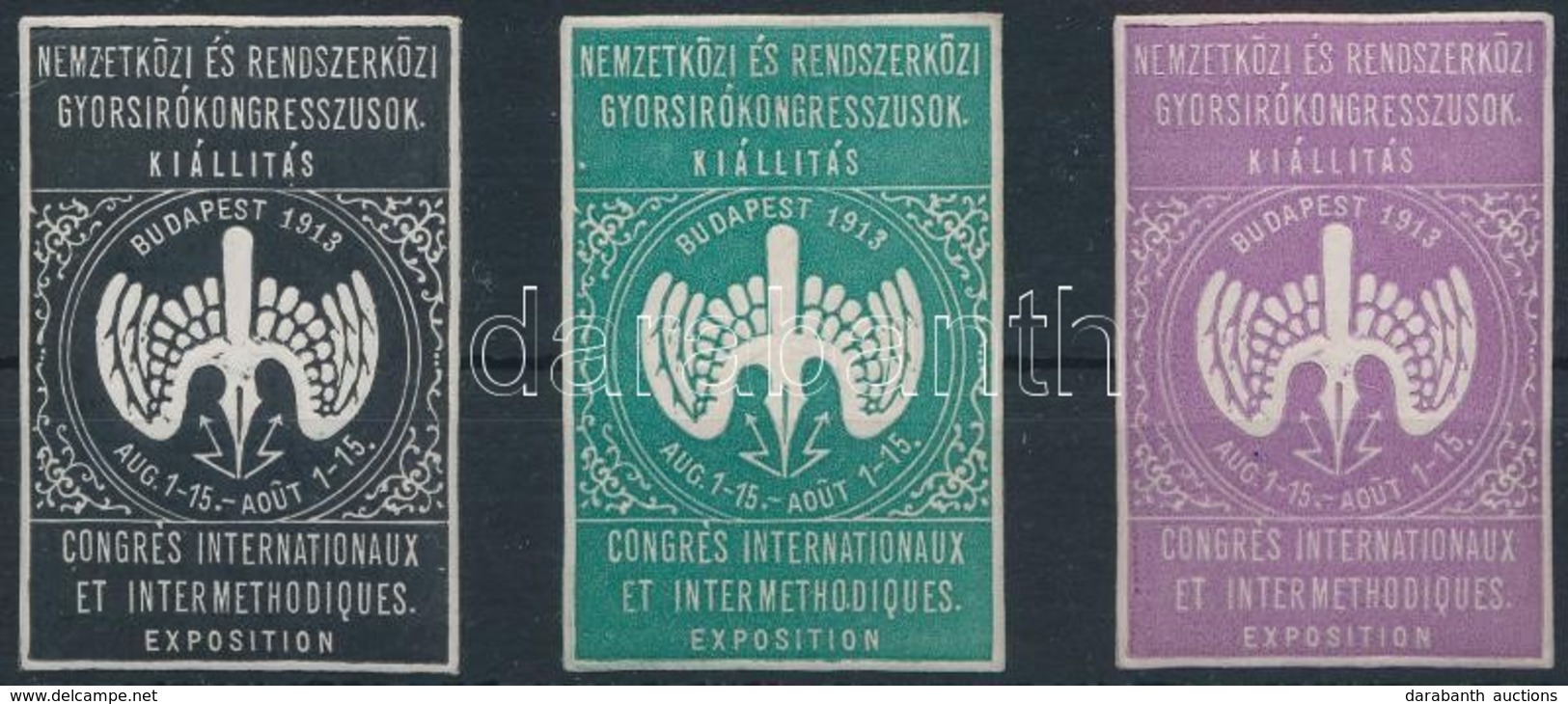 ** 1913 Nemzetközi és Rendszerközi Gyorsíró Kongresszusok Kiállítás 3 Klf Színű Levélzáró - Unclassified