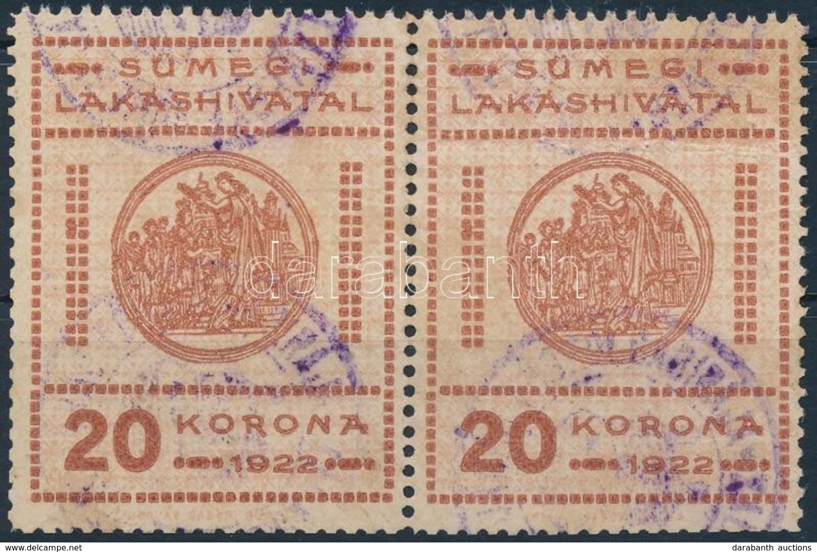 1922 Sümeg Városi Lakáshivatali Bélyeg 20K Pár (24.000) - Non Classificati