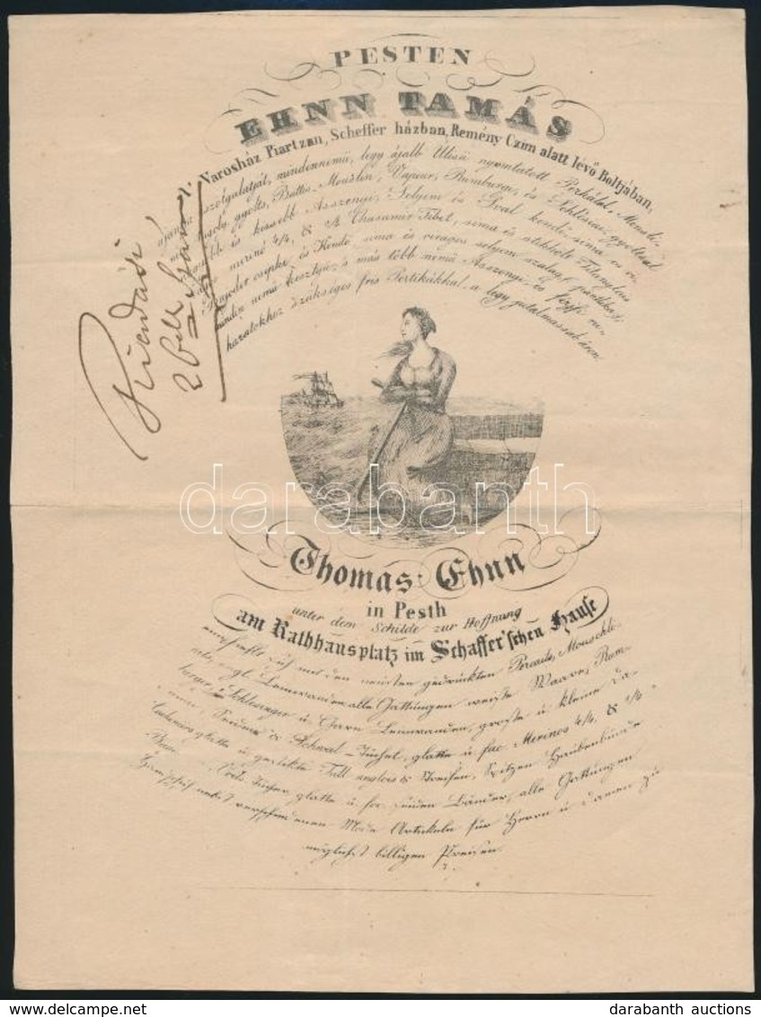1842 Pest, Ehn Tamás Nyomtatványbolt Dekoratív Számlája - Unclassified