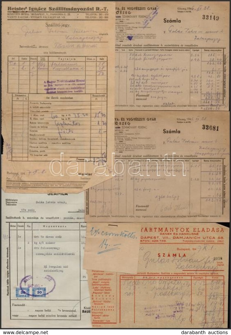 Cca 1946-1947 Vegyes Számla Tétel (Berliner György, Szenes Testvérek, Bozso Imre, L.C.H. Lakkgyár Rt., Stb.) - Unclassified