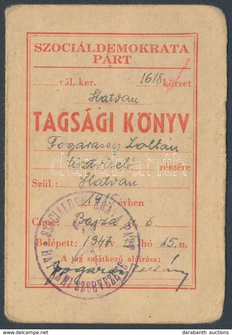 1947 Magyarországi Szociáldemokrata Párt Kitöltött Párttagsági Igazolványa, Tagsági Bélyegekkel - Unclassified