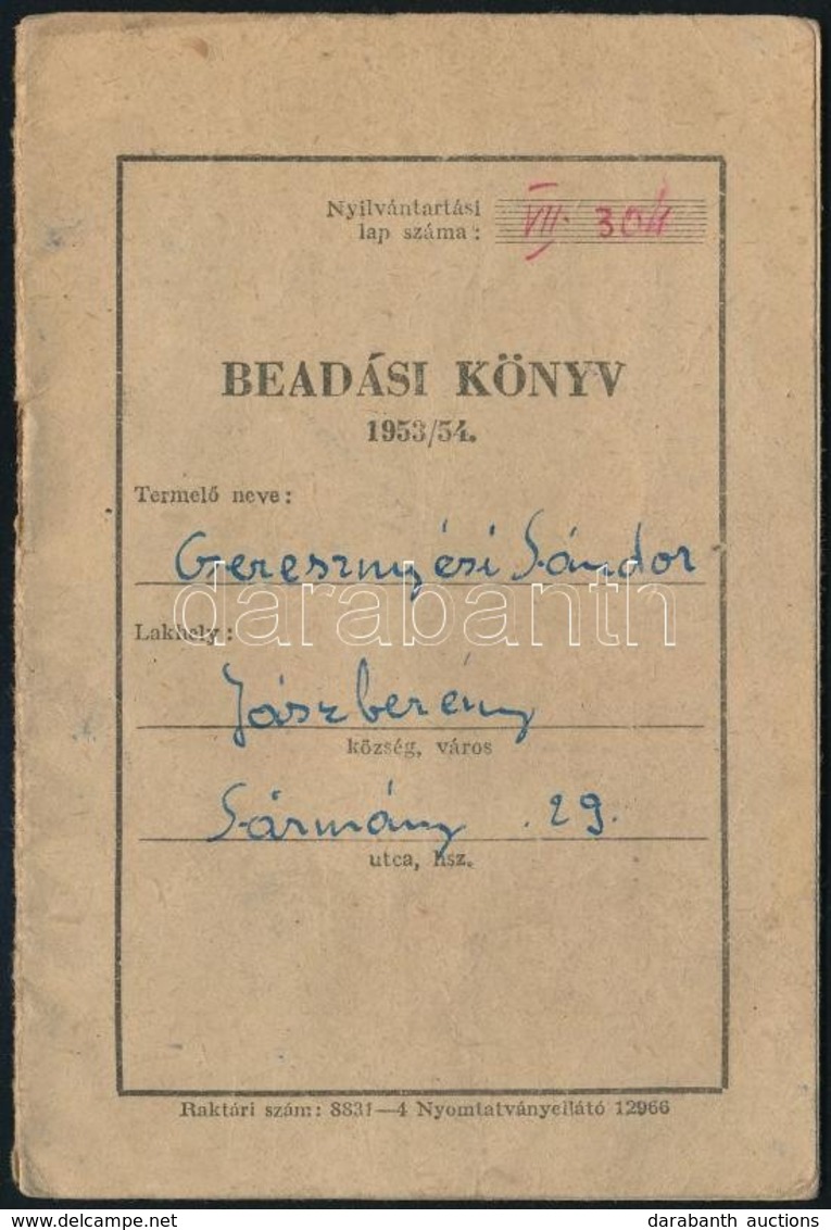 1953 Jászberény, Beadási Könyv, Bejegyzésekkel - Unclassified