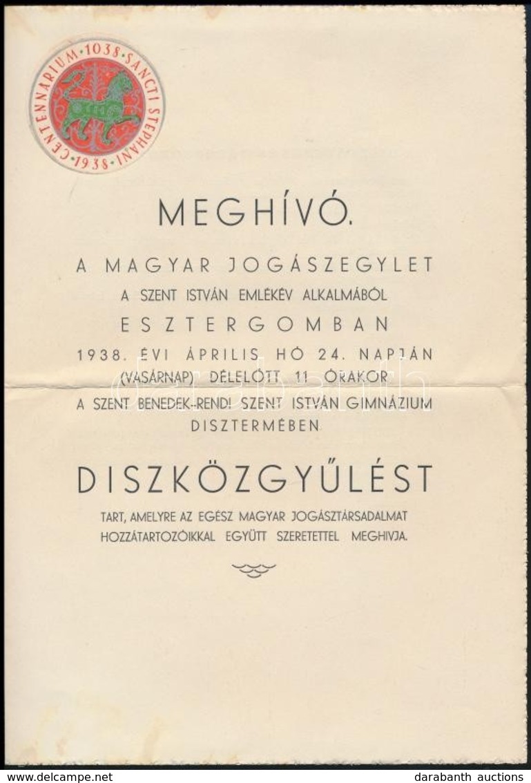 1938 A Magyar Jogászegylet Esztergomi Díszközgyűlésének Meghívója, Hozzá Levél Dr. Osvald István Elnök Eredeti Aláírásáv - Sin Clasificación