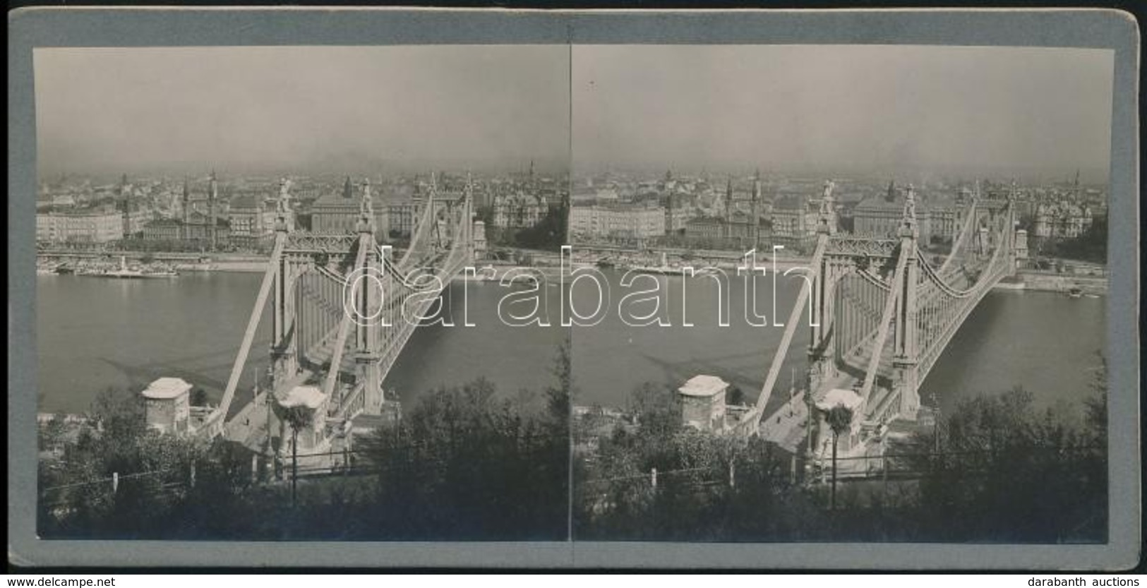 1936 Budapest, Látkép Az Erzsébet Hídra, Sztereókép, 9x18 Cm - Other & Unclassified