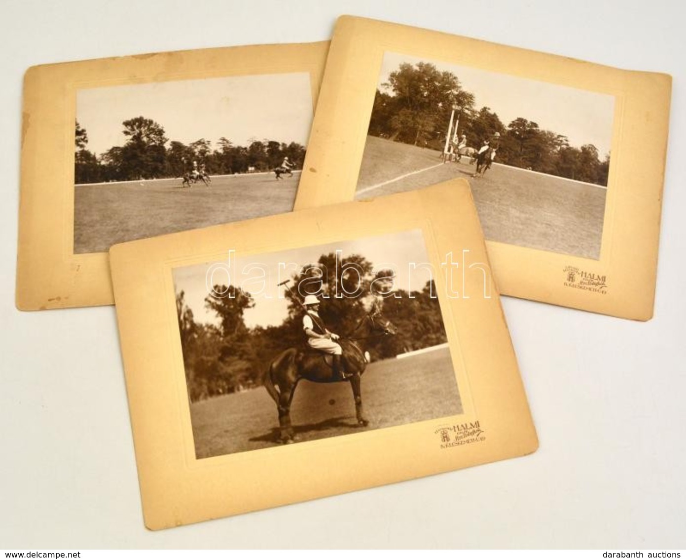Cca 1930 Lovaspóló, 3 Db Nagyméretű Fotó, Halmi Fényképész, Kartonra Ragasztva, 17×22,5 Cm - Other & Unclassified