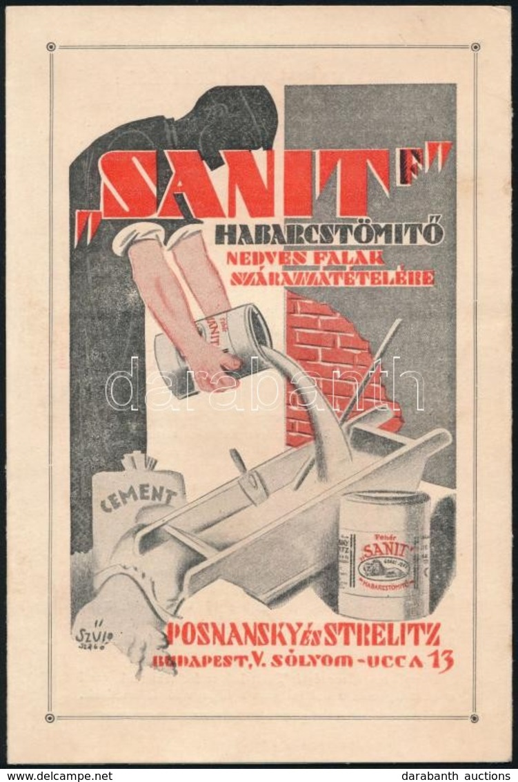 1936 Sanit Habarcstömítő Reklámlap, Posnansky és Sterlitz, Kihajtható, 16,5x11 Cm - Werbung