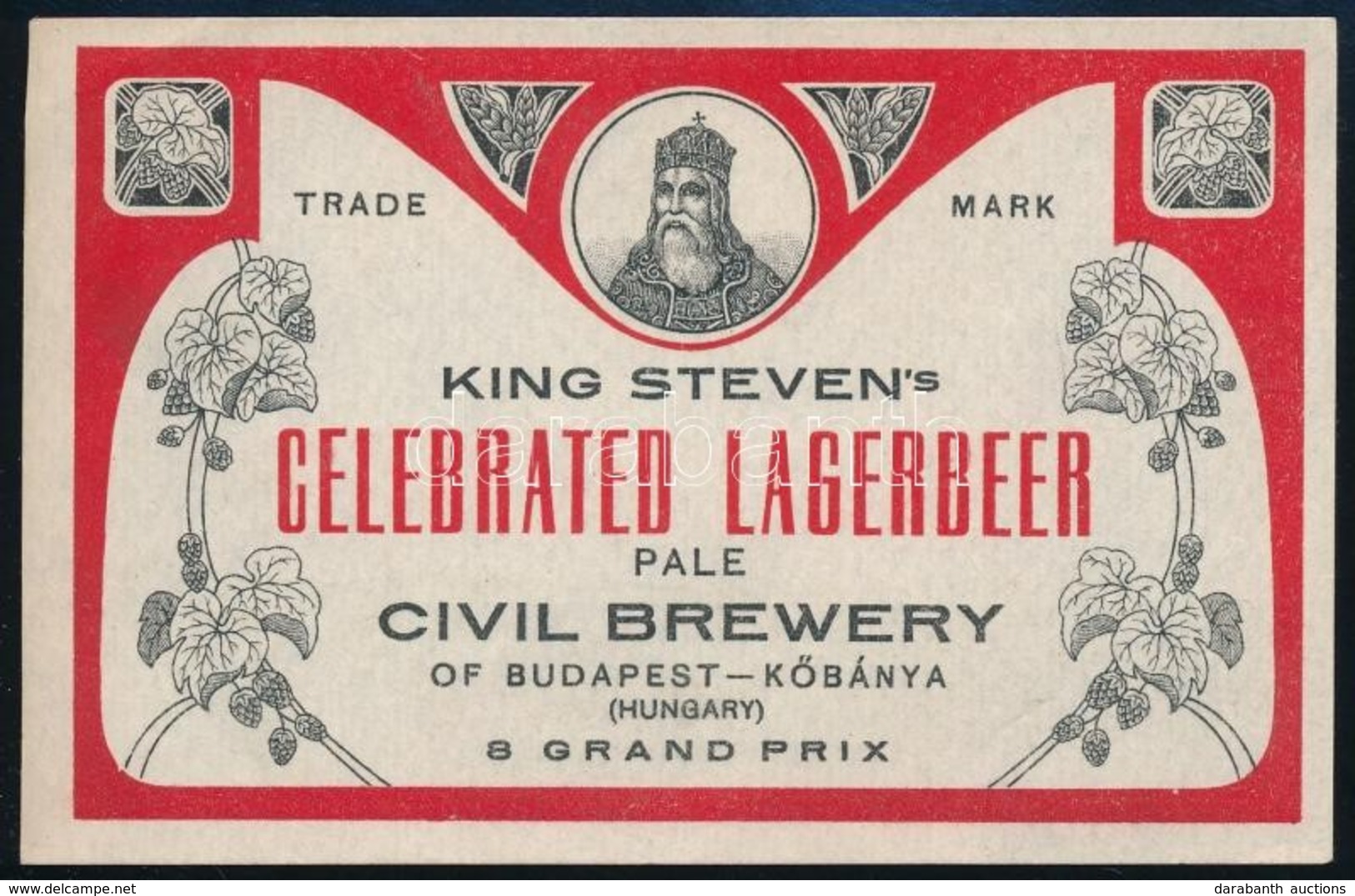 Cca 1920 Szent István Láger, Exportra Készült Sörcímke, Polgári Serfőzde, 7,5x12 Cm / Civil Brewery, King Steven's Celeb - Pubblicitari