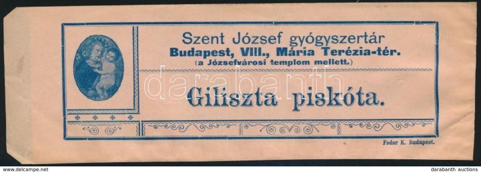A Szent József Gyógyszertár (Bp. VIII. Mária Terézia Tér) Papírtasakja, Szép állapotban - Advertising