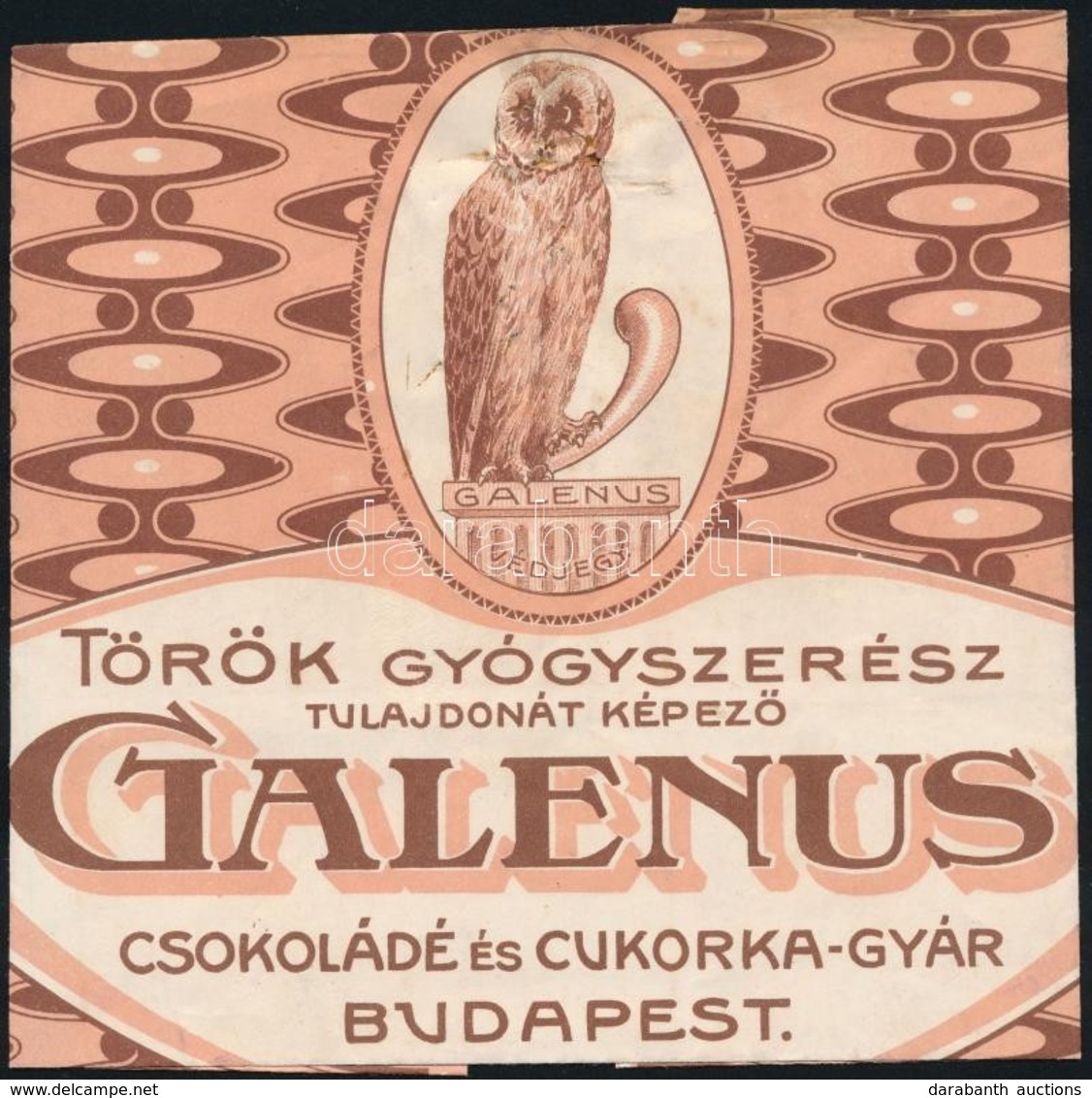 Cca 1910-1920 Török Gyógyszerész Tulajdonát Képező Galenus Csokoládé és Cukorkaárugyár Budapest Csomagolópapírja, Tűzésn - Advertising