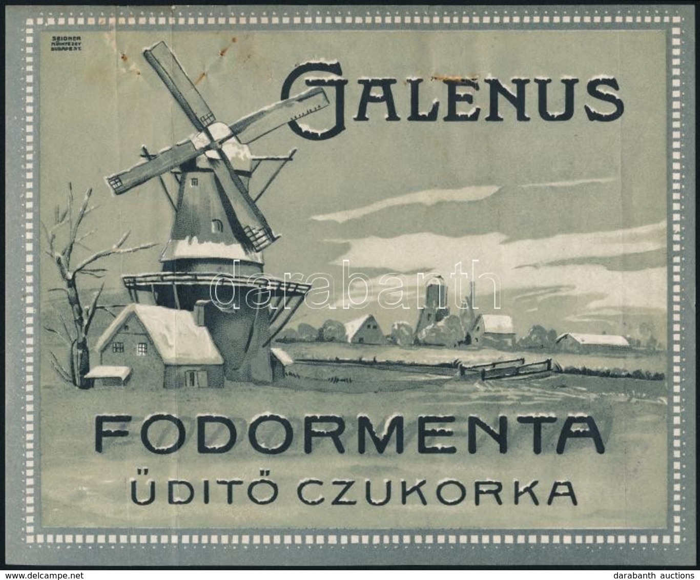 Cca 1910-1920 Galenus Fodormenta Cukorka Csomagolópapír, Bp. Seidner Műintézet-ny, Litho, Sérüléssel, 17x20 Cm. - Advertising