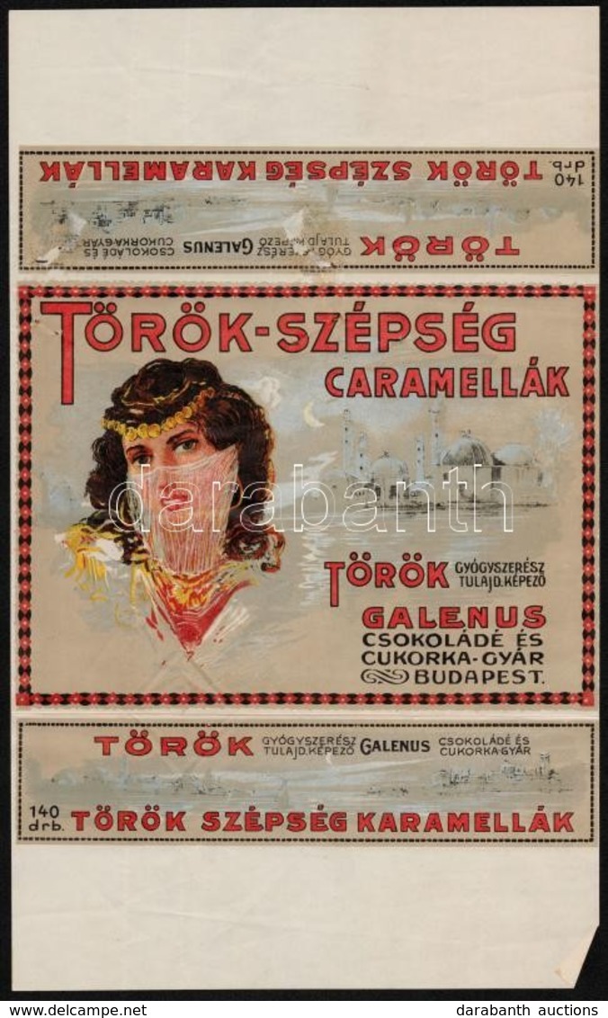 Cca 1900-1910 Török-Szépség Caramellák Csomagolópapír, Török Gyógyszerész Tulajdonát Képező Galenus Csokoládé és Cukorka - Werbung