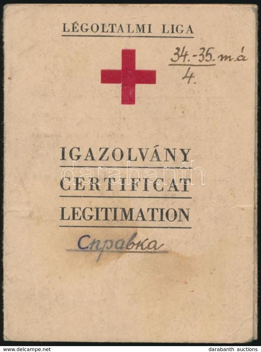 1944 A Légoltalmi Liga Igazolványa Dr. Gábor László (1910-1981) építészmérnök Részére - Other & Unclassified