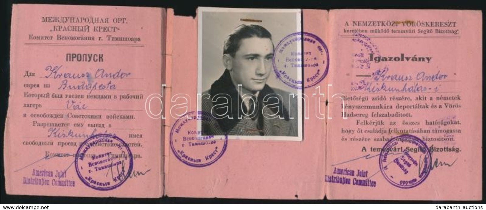 1945 Igazolvány Zsidó Személy Részére, Akit A Németek Kényszermunkára Deportáltak... A Nemzetközi Vöröskereszt Keretében - Other & Unclassified