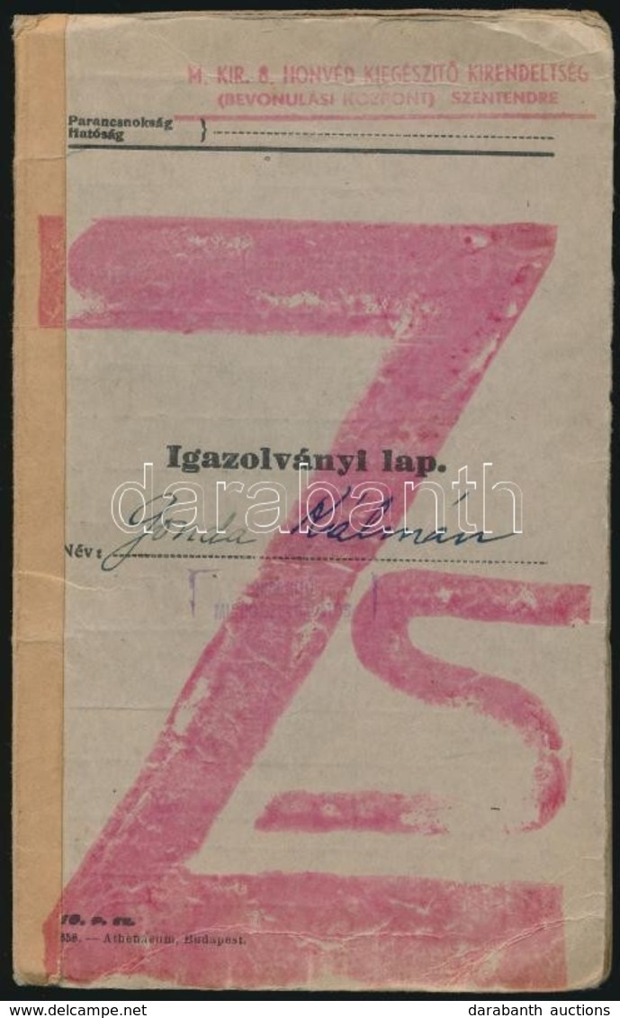1942 Munkaszolgálatos Igazolványi Lap - Altri & Non Classificati