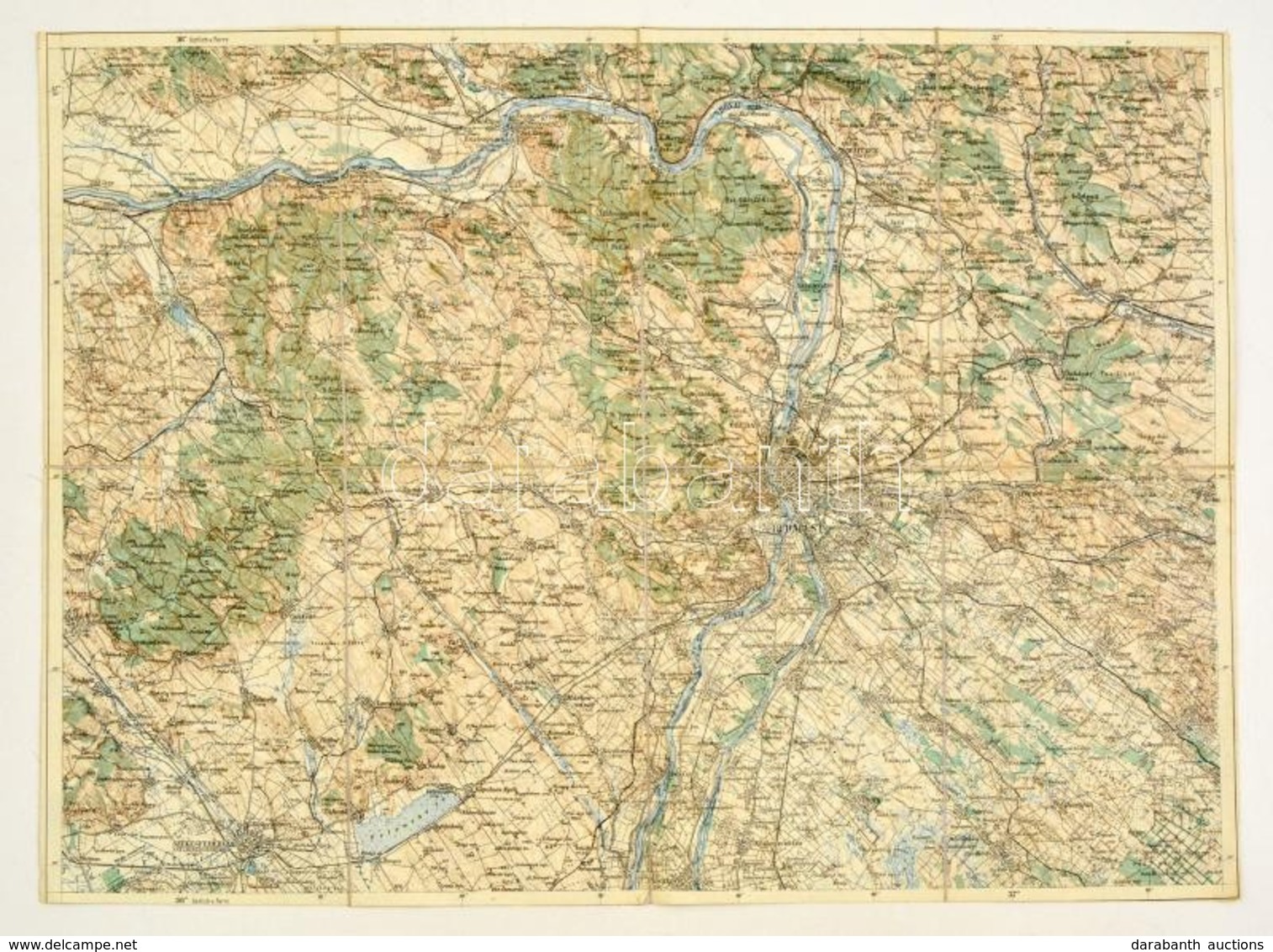 Cca 1900 Budapest és Környékének Katonai Térképe, Vászontérkép, 55x41 Cm - Other & Unclassified