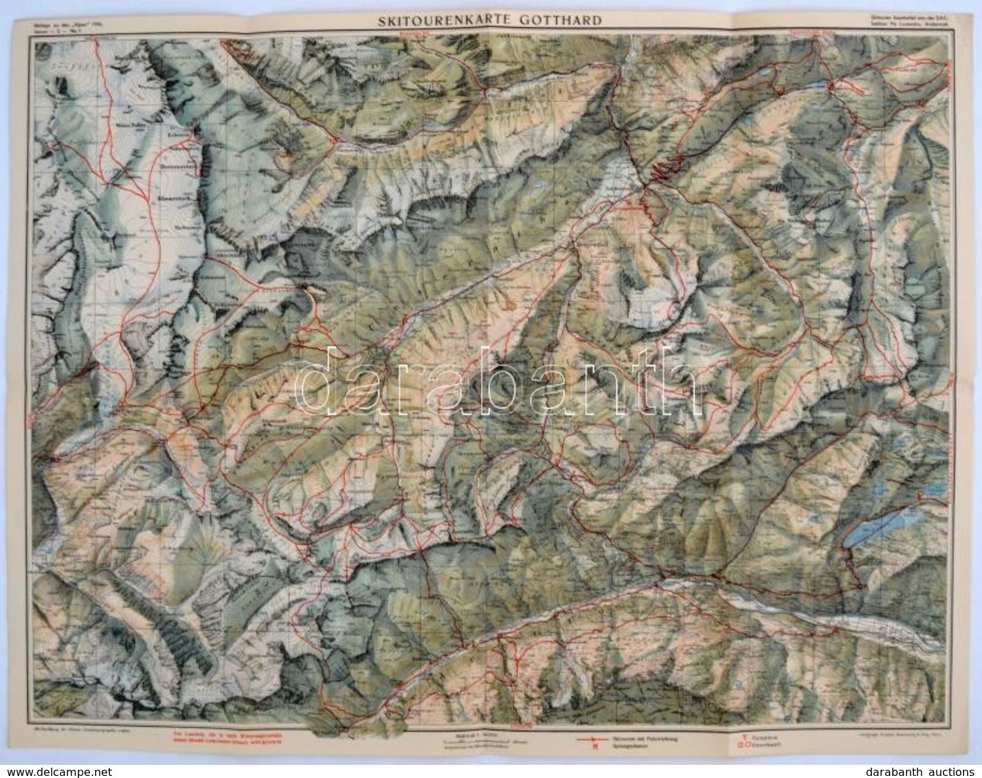 Cca 1910 A Gotthard Szoros Sítérképe / Ski Map Of The Gotthard Area In Austria 60x45 Cm - Otros & Sin Clasificación