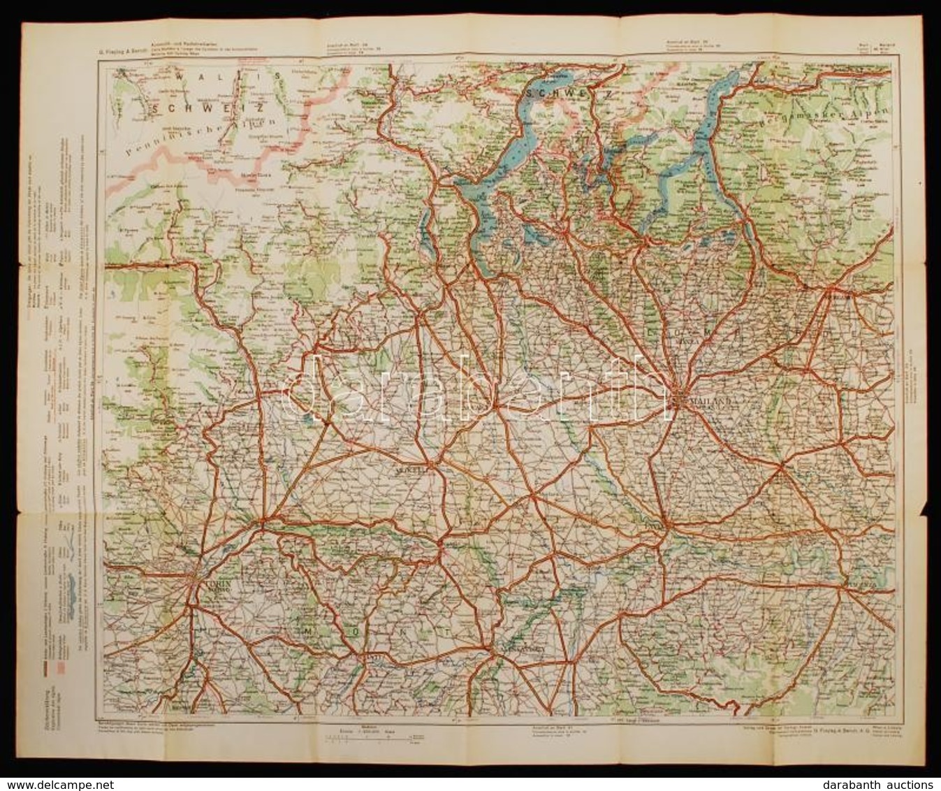 Cca 1910 G. Freytag&Berndt's Automobil- Und Radfahrerkarten, Blatt 40.: Schweiz Und Italien. Verlag Der Kartographischen - Other & Unclassified