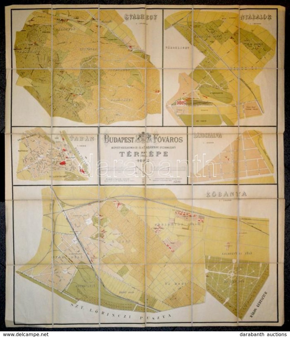 1887 Budapest Főváros Beépített Kültelkeinek út- és A Tabánnak Utcahálózati Térképe. Szerkesztetett A Fővárosi Mérnöki H - Sonstige & Ohne Zuordnung