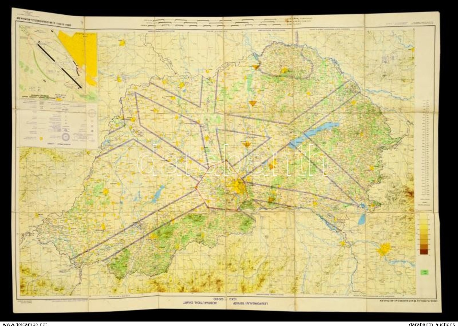 Magyarország Légiforgalmi Térképe. Váaszonra Kasírozva.  120x80 Cm - Other & Unclassified