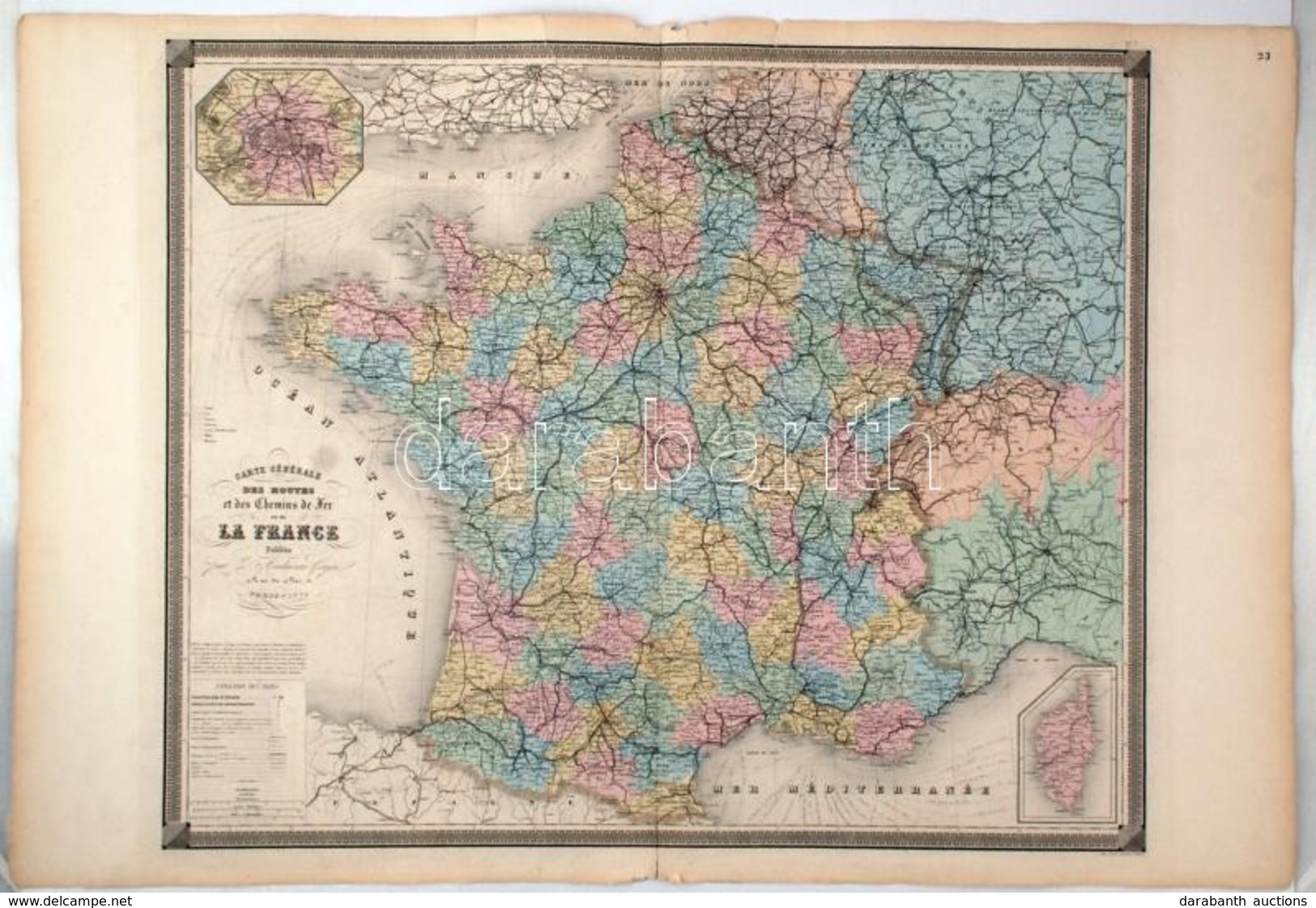 1860 Franciaország Vasúthálózata, Nagyméretű Térkép E. Andriveau-Goujon. Acélmetszet. /
1860 E. Andriveau-Goujon: Etched - Altri & Non Classificati