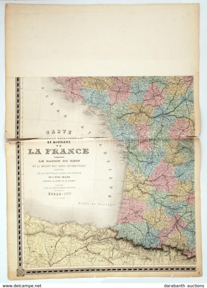 1876 Franciaország Nagyméretű Térképe E. Andriveau-Goujon. Acélmetszet 2 Részben, (kisebb Szakadásokkal) /
1876 E. Andri - Other & Unclassified