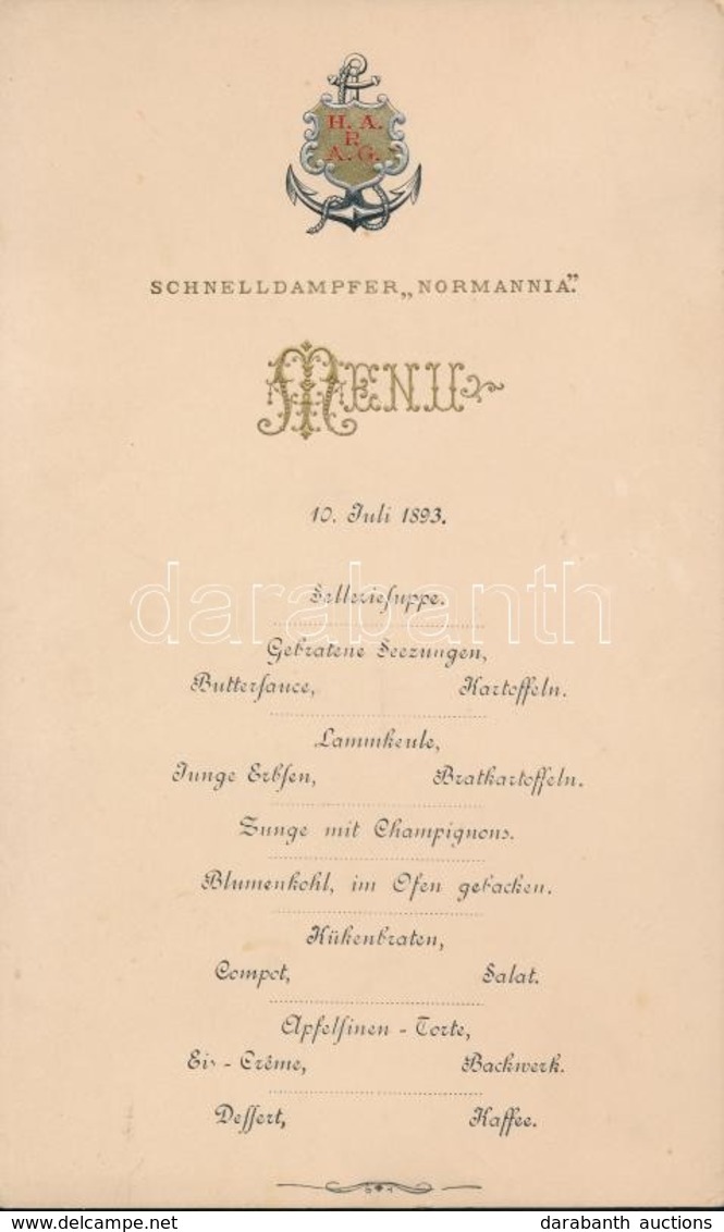 1893 Normannia Magyar Kivándorlók által Is Használt Tengeri Gőzhajó Díszes, Litografált Menükártyája / 1893 Lithographic - Unclassified