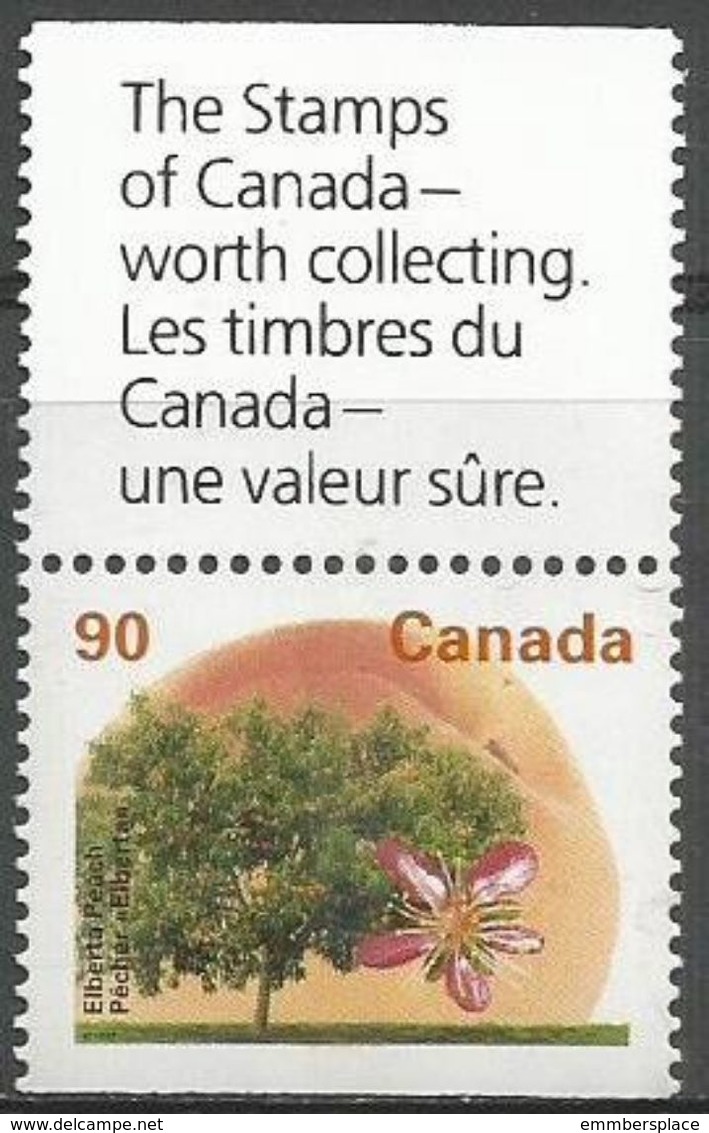 Canada  - 1995 Elberta Peach Tree 90c Wuth Tab MNH **   Sc 1374as - Ungebraucht