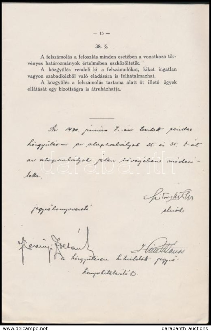 1929 A Magyar Keleti Tengerhajózási Részvénytársaság Alapszabályai, Bp., Révai, Alapszabálymódosításokkal,közgyűlési Hat - Unclassified