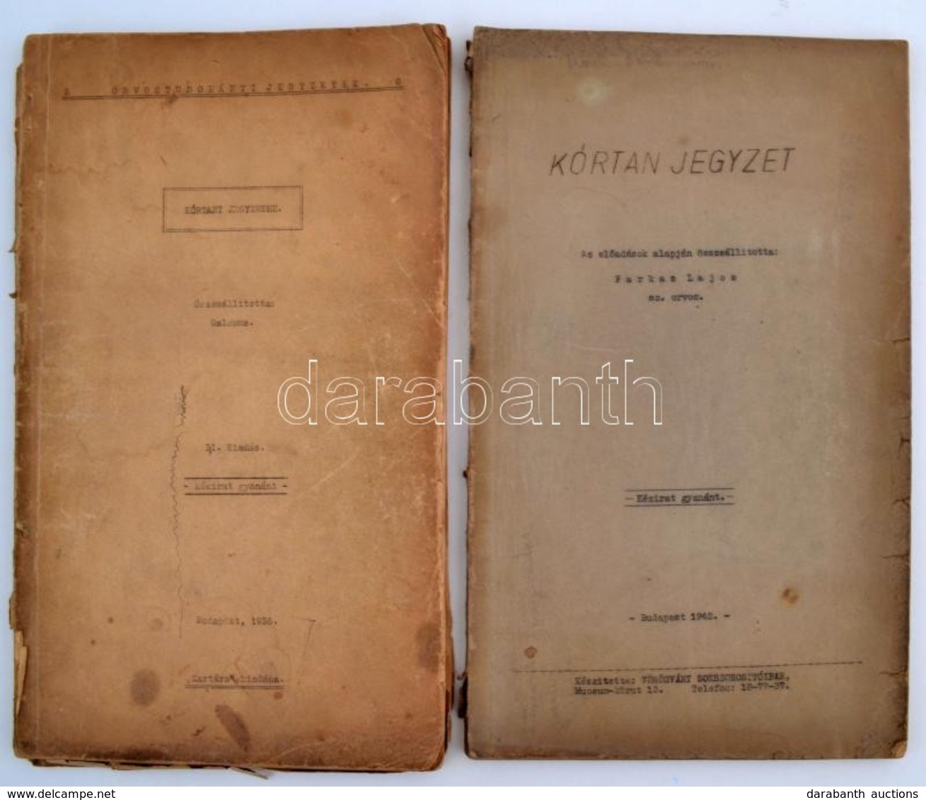 1936, 1942 2 Db Géppel írt, Kis Példányszámban Sokszorosított Orvostudományi Jegyzet - Unclassified