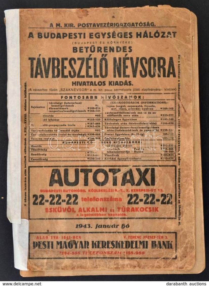 1943 A Budapesti Egységes Hálózat Betűrendes Távbeszélő Névsora + Vidéki Teljes Távbeszélő Névsor, Hiányos Szaknévsorral - Unclassified