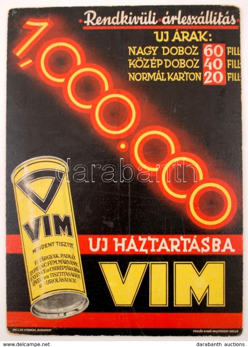 Cca 1940 VIM Tisztítószer Reklám Plakát. Karton.  / Cca 1940 Cleaning Product Advertising Poster. 35x48 Cm - Sonstige & Ohne Zuordnung