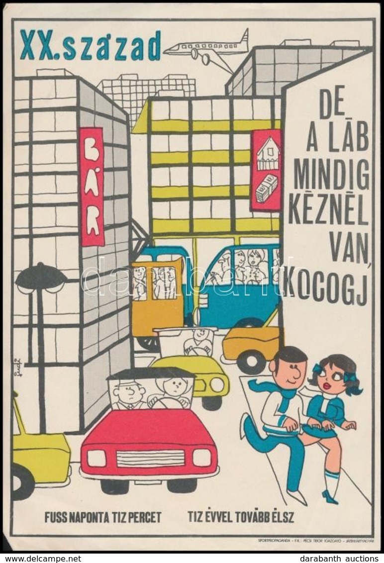 'De A Láb Mindig Kéznél Van, Kocogj!', Sportpropaganda Villamosplakát, Ofszet, Papír, 24,5×17,5 Cm - Altri & Non Classificati