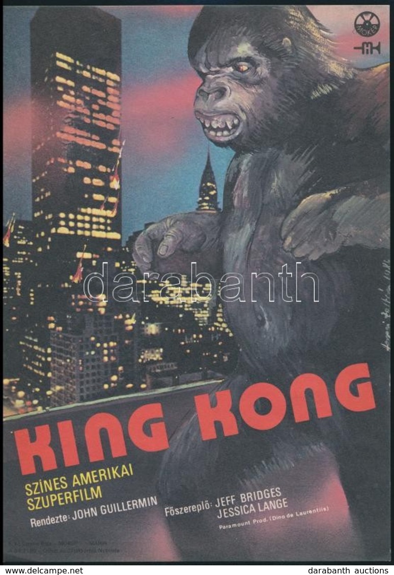 1986 Herpai Zoltán (1951-): King Kong Színes Amerikai Szuperfilm, Villamosplakát, Ofszet, Papír, 24,5×17,5 Cm - Altri & Non Classificati