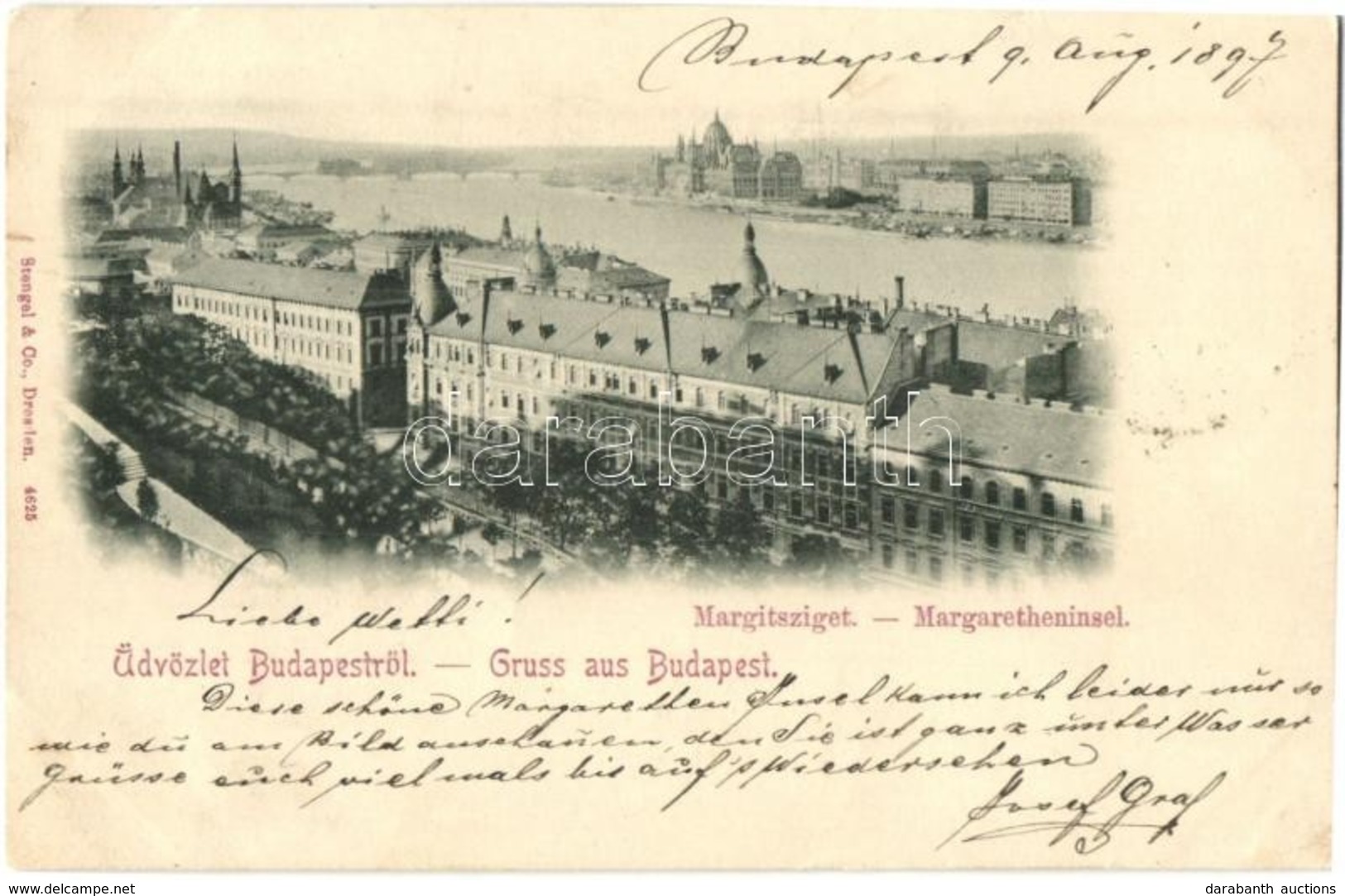T4 1897 (Vorläufer!) Budapest I. Vár, Háttérben A Margitsziget és A Parlament, Országház (vágott / Cut) - Unclassified