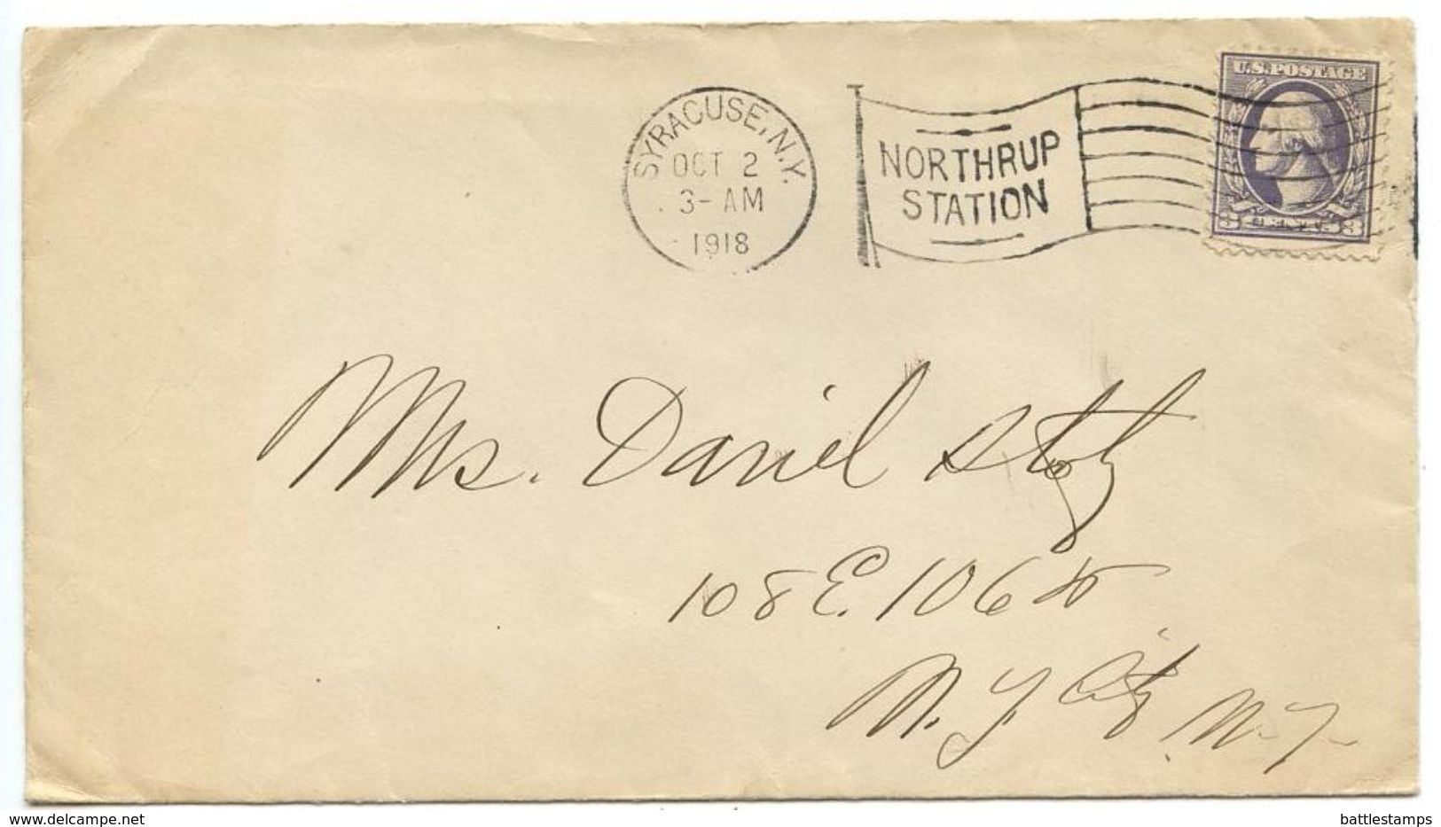 United States 1918 Cover Syracuse NY To New York NY, Flag Cancel - Brieven En Documenten