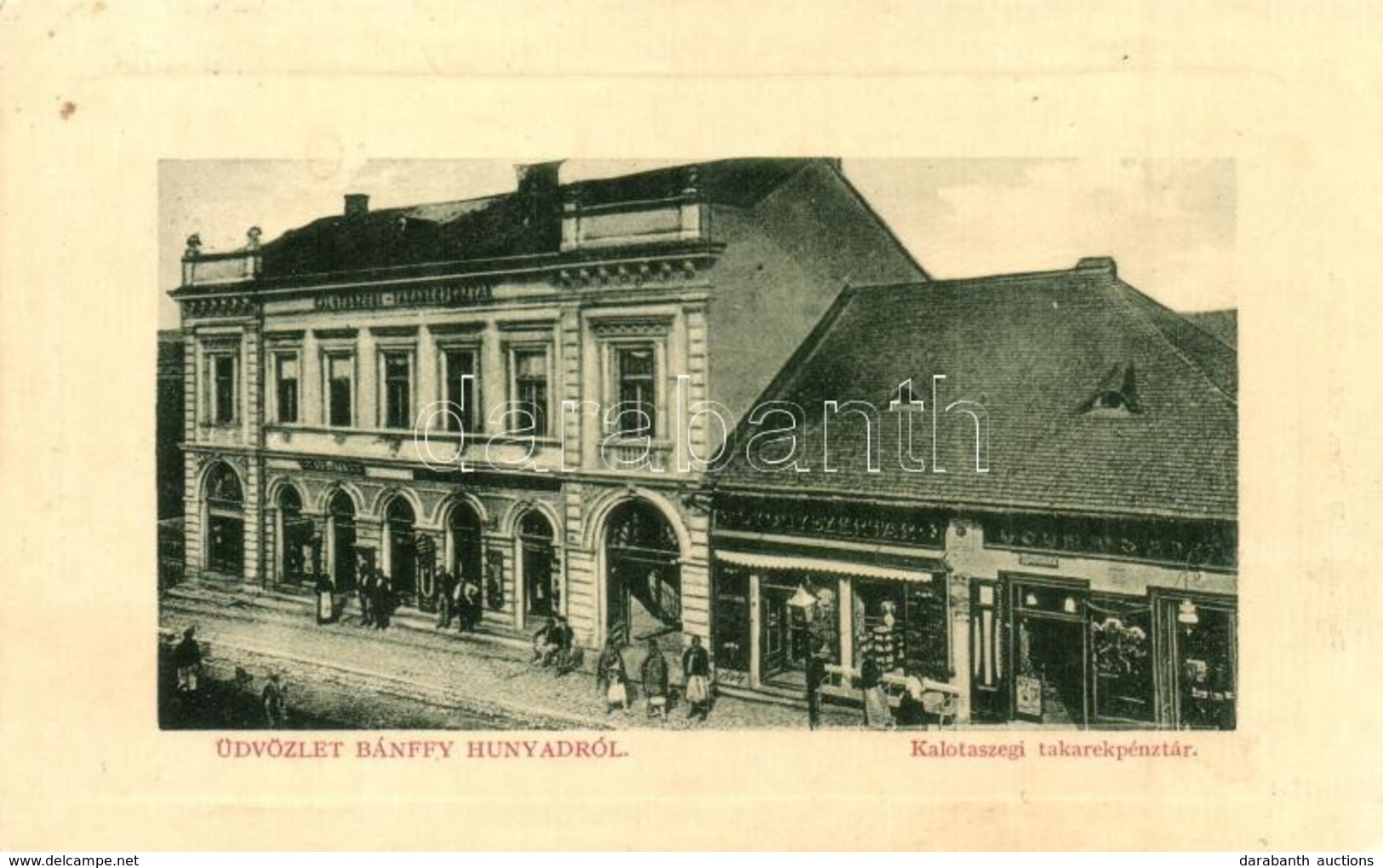 * T2/T3 Bánffyhunyad, Huedin; Kalotaszegi Takarékpénztár, Gyógyszertár, Csoma Sándor üzlete. W. L. Bp. 356. Hirschfeld F - Unclassified